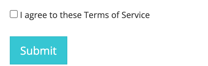 The bottom of the Terms Of Service page, with the I agree to these Terms of Service checkbox and the Submit button.