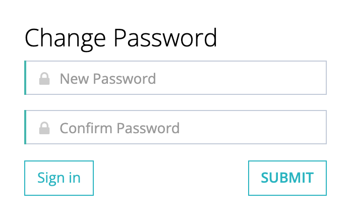 The Change Password page with New Password and Confirm Password fields, a Sign in button, and a Submit button.