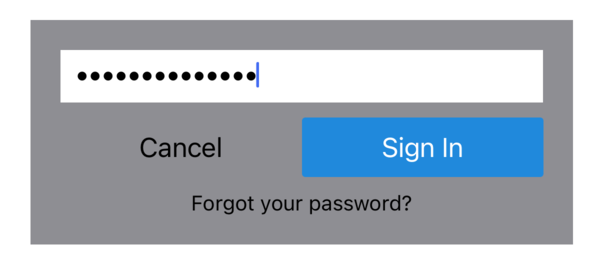 The password step of the sign-in screen with the Enter password field filled in, Cancel and Sign In buttons, and the Forgot your password? link