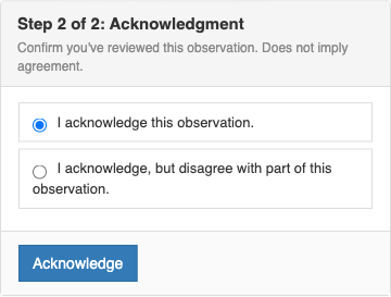The acknowledgment step after a reflection, headed Step 2 of 2